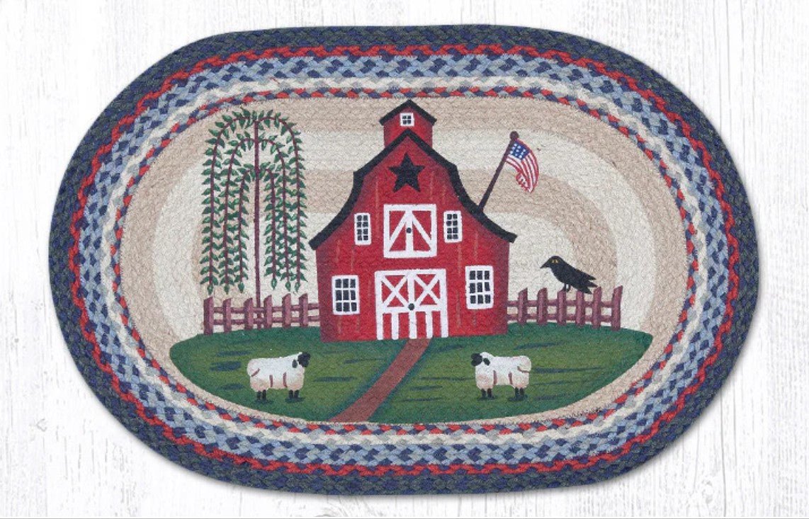 Patriotic Barn Scene Braided Jute Rug - Ozark Cabin Décor, LLC
