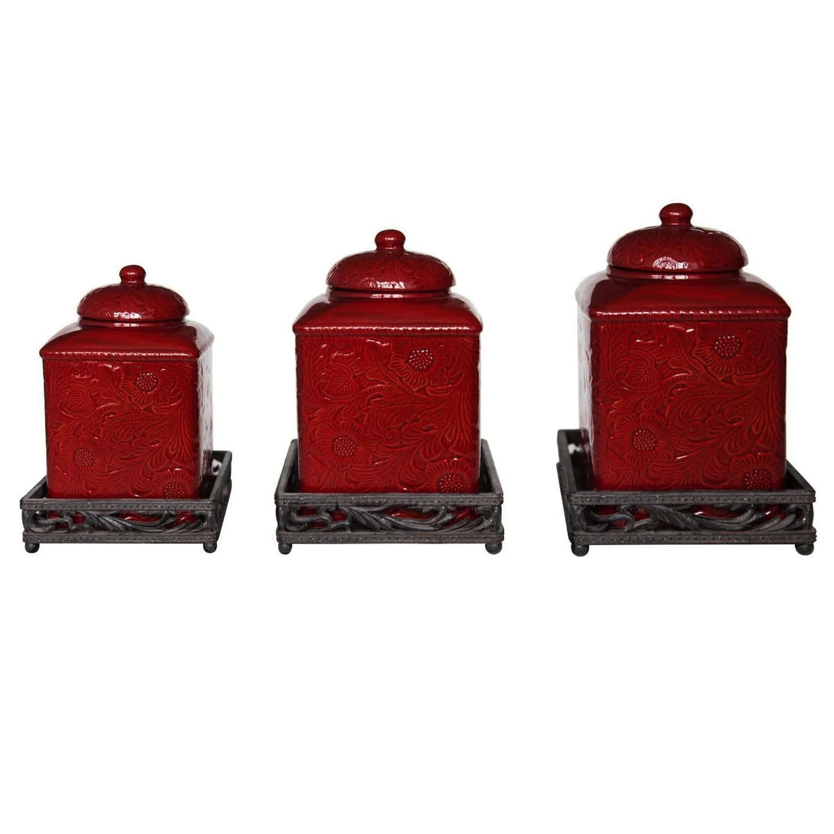 Savannah Canister Set With Base - 4 Colors - Ozark Cabin Décor, LLC