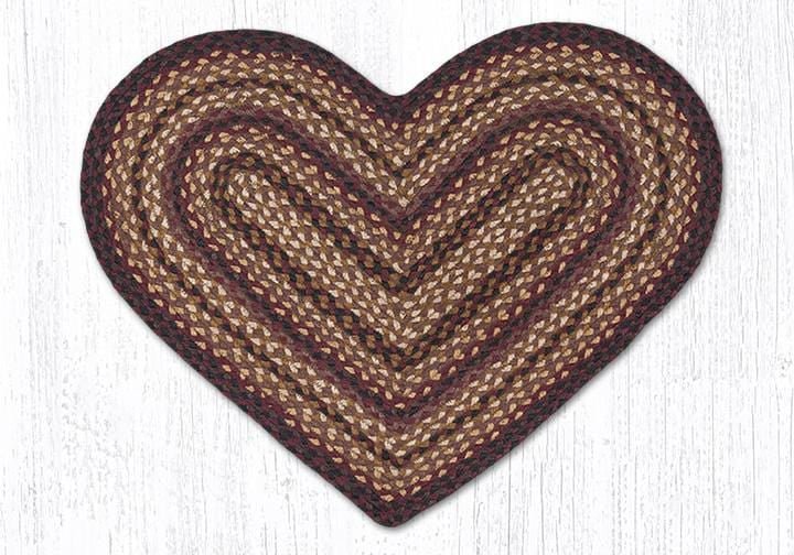 C-371 Black Cherry, Chocolate, and Cream Braided Rug - Heart - Ozark Cabin Décor, LLC