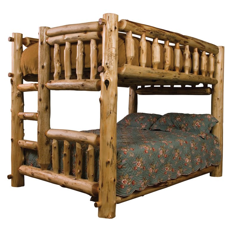 Cedar Log Traditional Double/Double Bunk Bed - Ladder Left - Ozark Cabin Décor, LLC