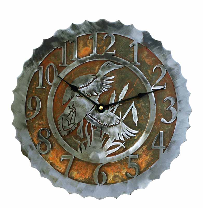 Ducks In The Cattail 12" Round Metal Wall Clock - Ozark Cabin Décor, LLC