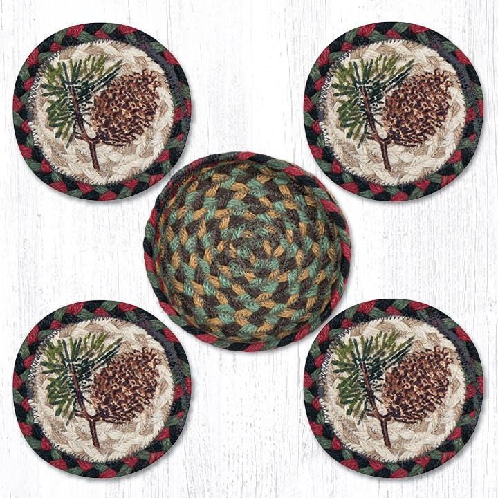 CNB-081 5" Round Hand Crafted Rustic Pinecone Jute Coaster Set by Earth Rugs