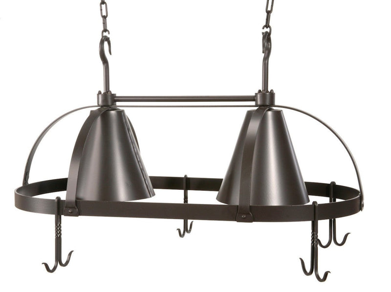 Dutch Oval Iron Lighted Pot Rack With Black Shade - Ozark Cabin Décor, LLC