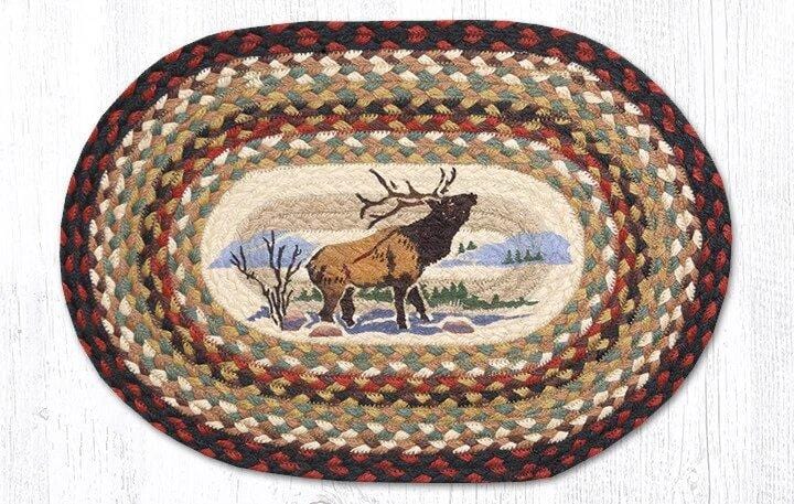 "13"x19" Winter Elk Oval Braided Jute Placemat by Earth Rugs."