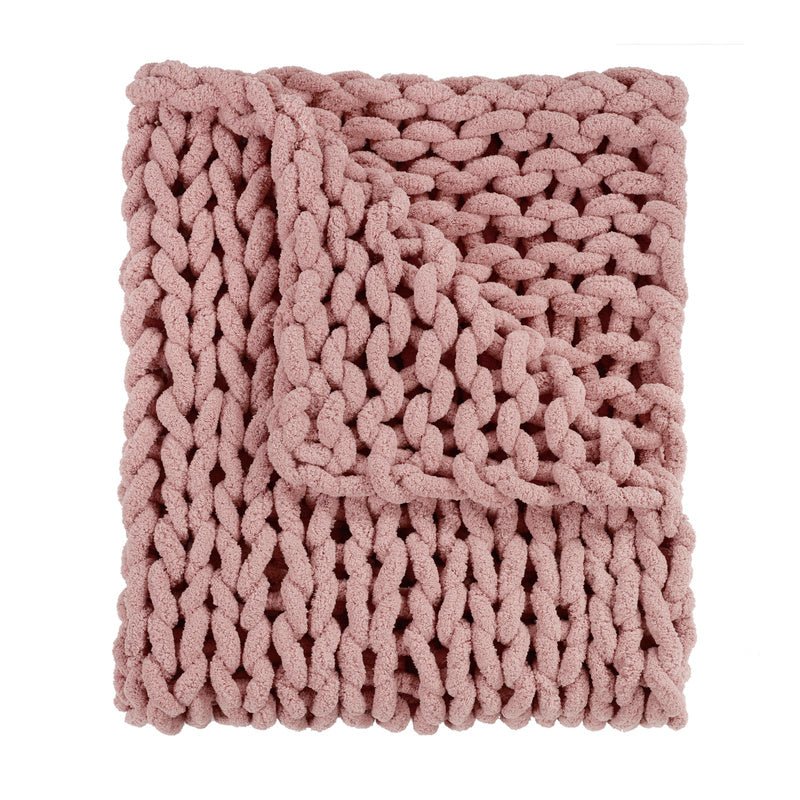 DS-70075 Chunky Chenille Knit Throw - Blush - Ozark Cabin Décor, LLC