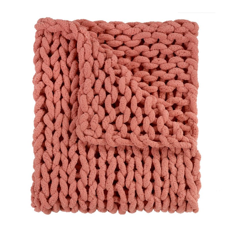 DS-70076 Chunky Chenille Knit Throw - Canyon Clay - Ozark Cabin Décor, LLC