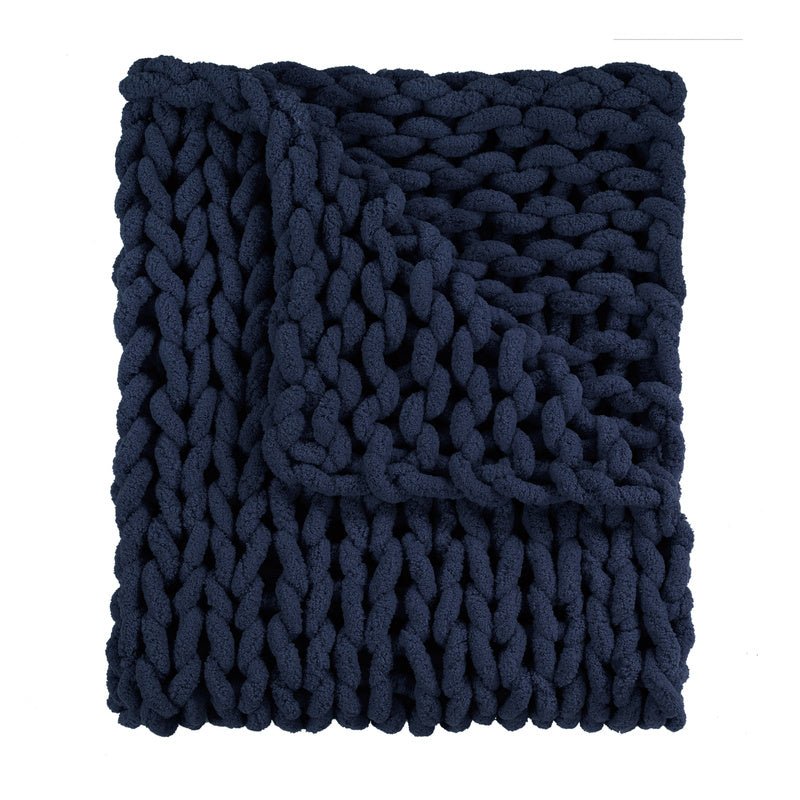 DS-70077 Chunky Chenille Knit Throw - Navy - Ozark Cabin Décor, LLC