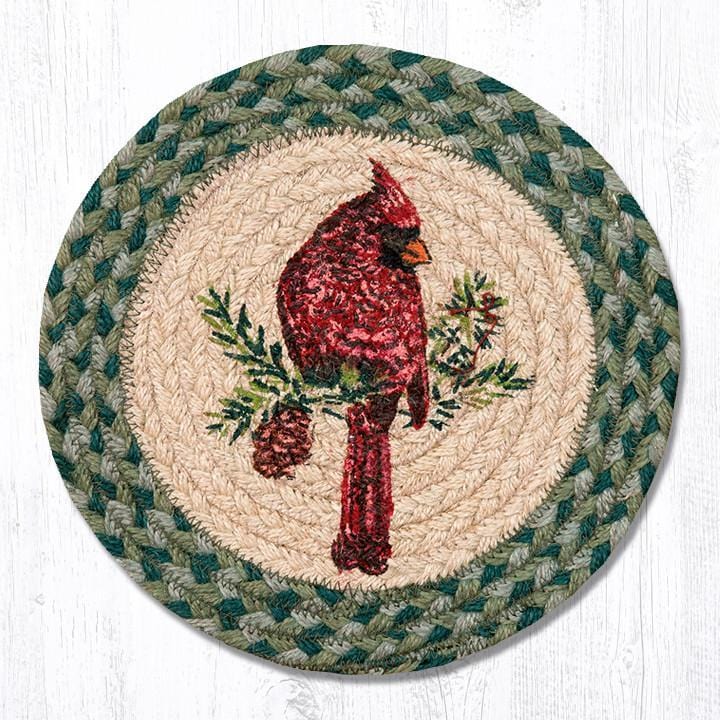 MSPR-365 Red Cardinal Braided Jute Trivet - Ozark Cabin Décor, LLC