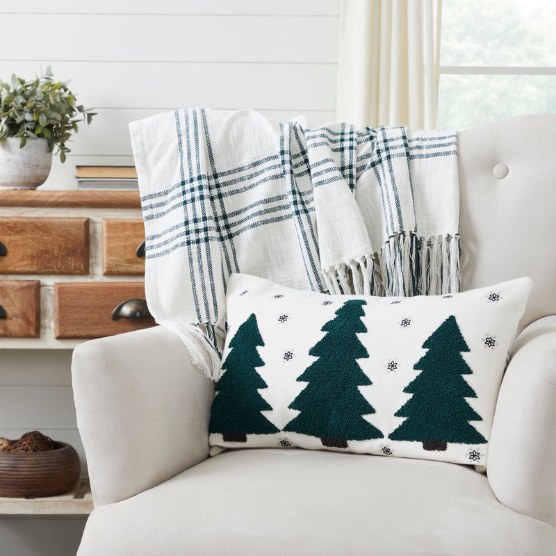 Pine Grove Plaid Embroidered Trees Pillow - Ozark Cabin Décor, LLC