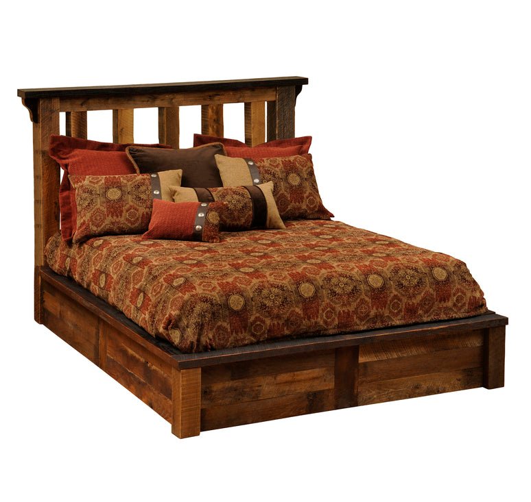 B10042-PF Fireside Lodge Handcrafted Rustic Barnwood Post Platform Bed - Ozark Cabin Décor, LLC