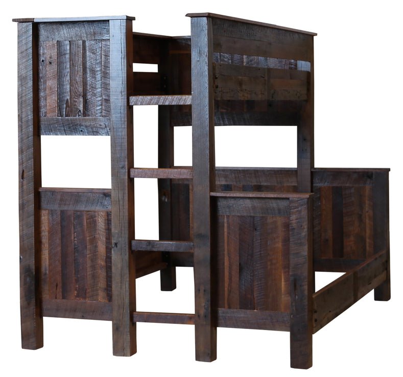 B10141 Fireside Lodge Barnwood Queen/Single Bunk Bed - Ladder Right - Ozark Cabin Décor, LLC