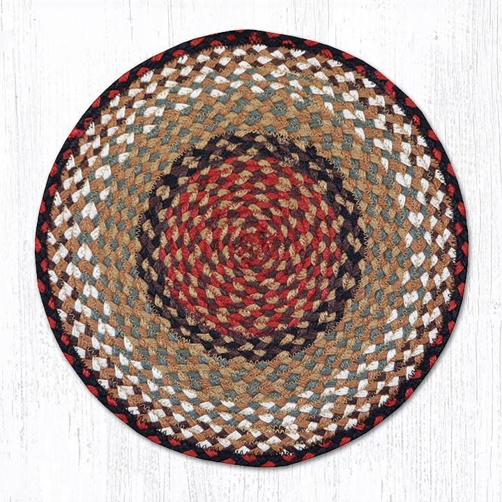 CH-019 Rustic Burgundy and Mustard Round Braided Natural Jute Chair Pad - Ozark Cabin Décor, LLC