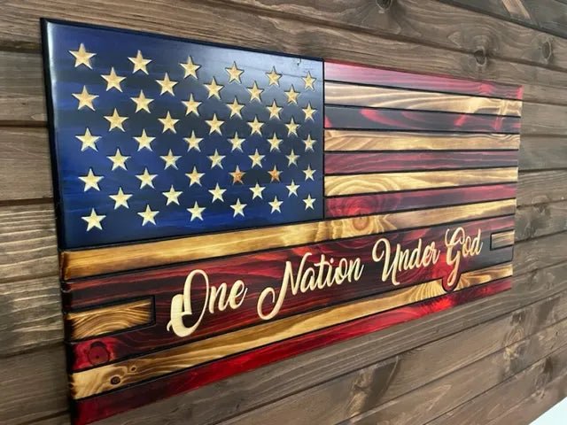 One Nation Under God Wooden American Flag - Ozark Cabin Décor, LLC
