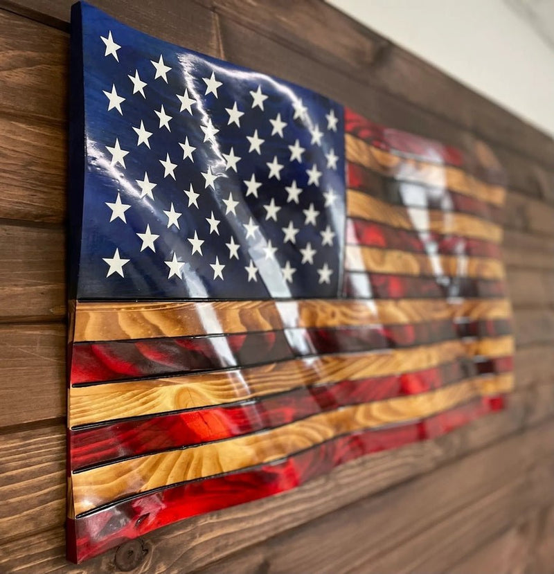 91115 3-D Rustic Wooden Waving American Flag - Ozark Cabin Décor, LLC