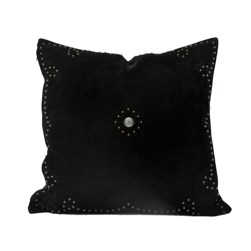 Genuine Suede Antique Concho & Studded Pillow - Black - Ozark Cabin Décor, LLC
