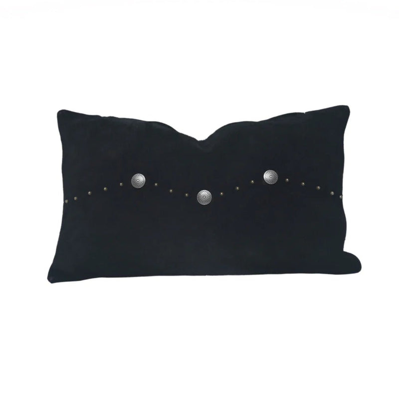 Genuine Suede Antique Concho & Studded Pillow - Black - Ozark Cabin Décor, LLC