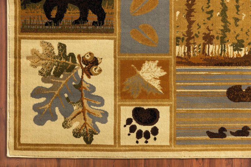 Rustic Lodge Retreat Bear/Deer/Cabin/Lake/Ducks/Mountains/Feathers/Leaves 2'x7' Stain-Resistant Cabin Hall Runner Rug