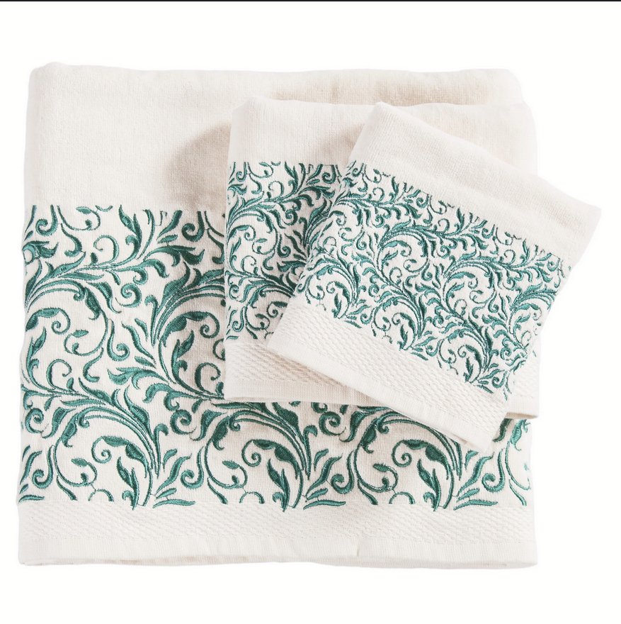 Wyatt Turquoise Embroidery 6-PC Bath Towel Set - Cream - Ozark Cabin Décor, LLC