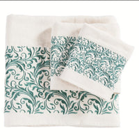 Wyatt Turquoise Embroidery 6-PC Bath Towel Set - Cream - Ozark Cabin Décor, LLC