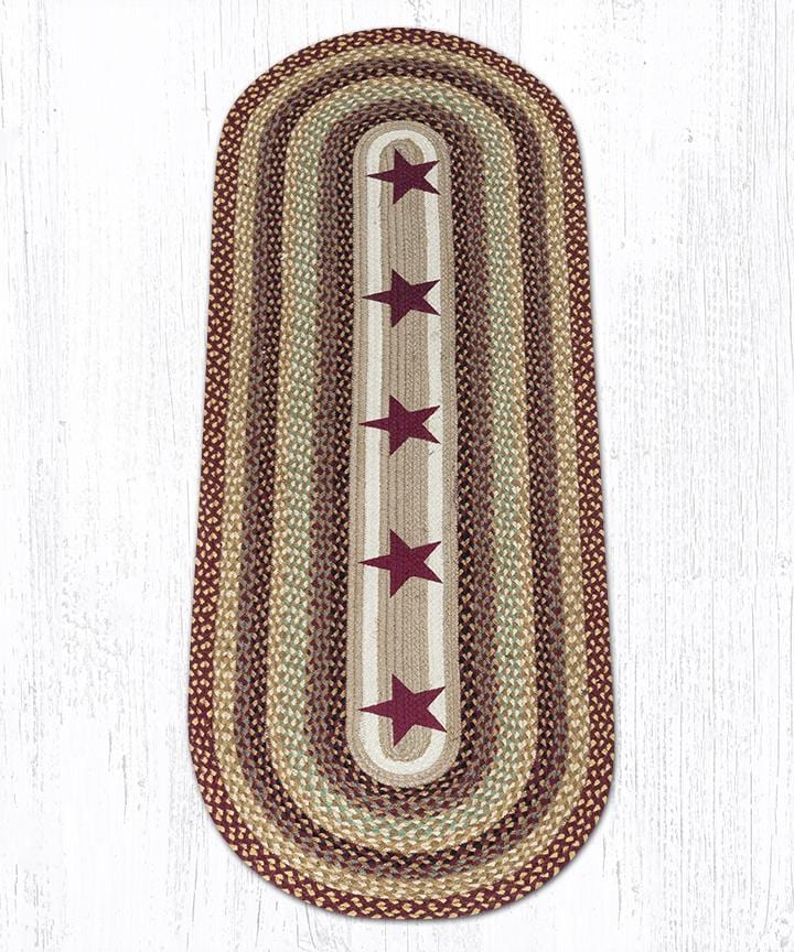 OP-357 Burgundy Stars Braided Rug - Ozark Cabin Décor, LLC