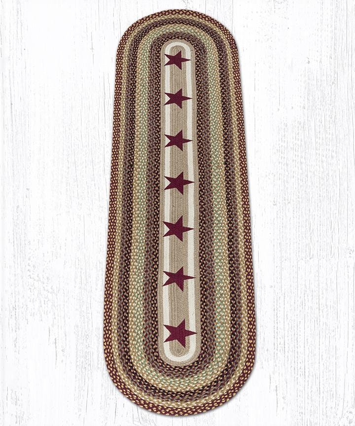 OP-357 Burgundy Stars Braided Rug - Ozark Cabin Décor, LLC