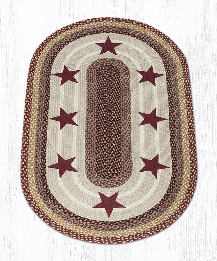 OP-357 Burgundy Stars Braided Rug - Ozark Cabin Décor, LLC