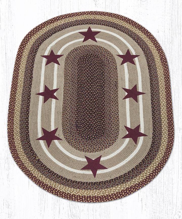 OP-357 Burgundy Stars Braided Rug - Ozark Cabin Décor, LLC