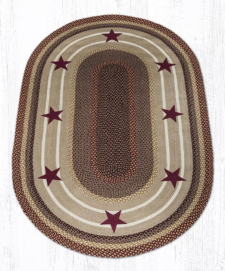 OP-357 Burgundy Stars Braided Rug - Ozark Cabin Décor, LLC