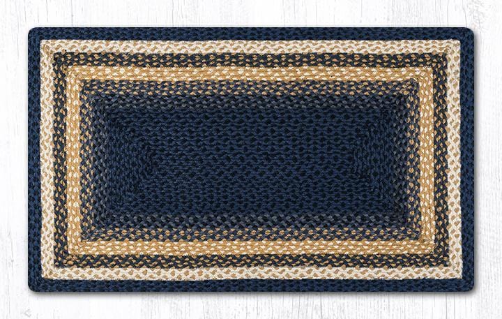 C-079 Light/Dark Blue & Mustard Braided Rug - Oblong - Ozark Cabin Décor, LLC