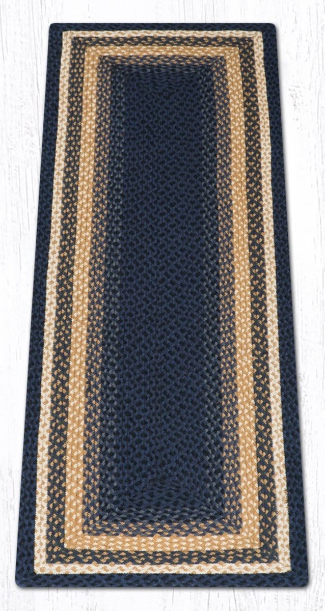 C-079 Light/Dark Blue & Mustard Braided Rug - Oblong - Ozark Cabin Décor, LLC