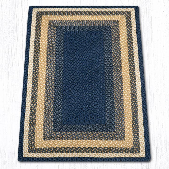 C-079 Light/Dark Blue & Mustard Braided Rug - Oblong - Ozark Cabin Décor, LLC