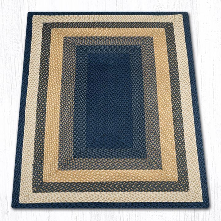 C-079 Light/Dark Blue & Mustard Braided Rug - Oblong - Ozark Cabin Décor, LLC