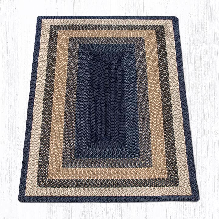 C-079 Light/Dark Blue & Mustard Braided Rug - Oblong - Ozark Cabin Décor, LLC