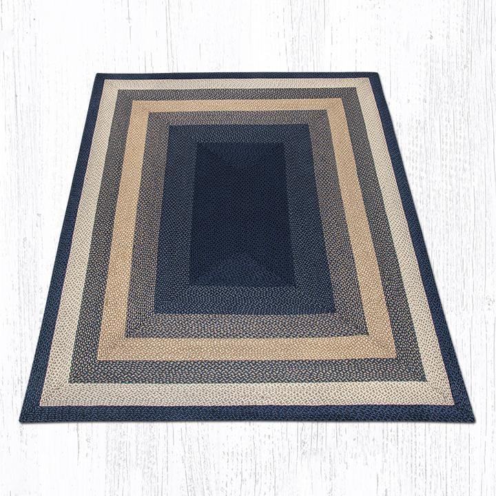 C-079 Light/Dark Blue & Mustard Braided Rug - Oblong - Ozark Cabin Décor, LLC
