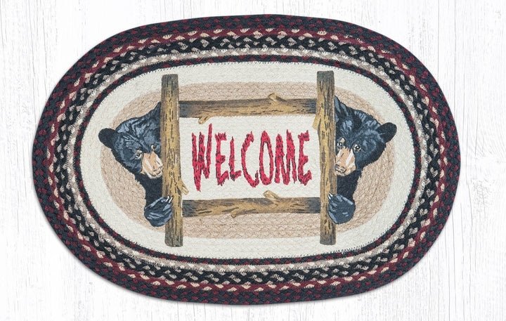 OP-344 Bear Welcome Oval Braided Rug - Ozark Cabin Décor, LLC