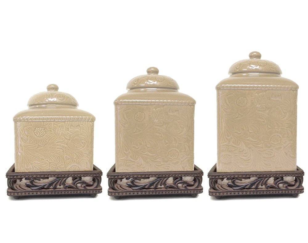 Savannah Canister Set With Base - 4 Colors - Ozark Cabin Décor, LLC