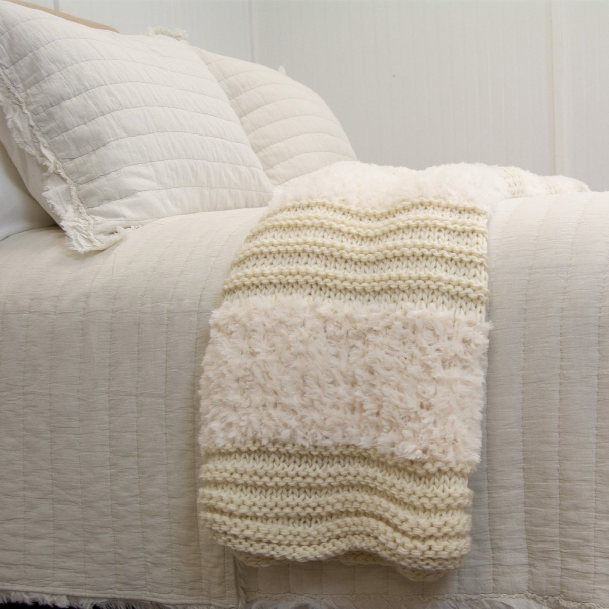 Plush Knit Throw - Ivory - Ozark Cabin Décor, LLC