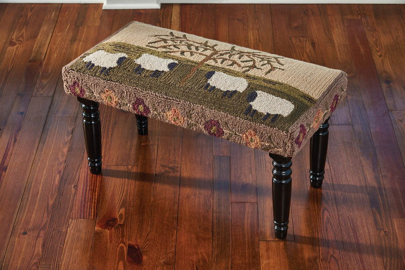 Willow & Sheep Hooked Bench - Ozark Cabin Décor, LLC