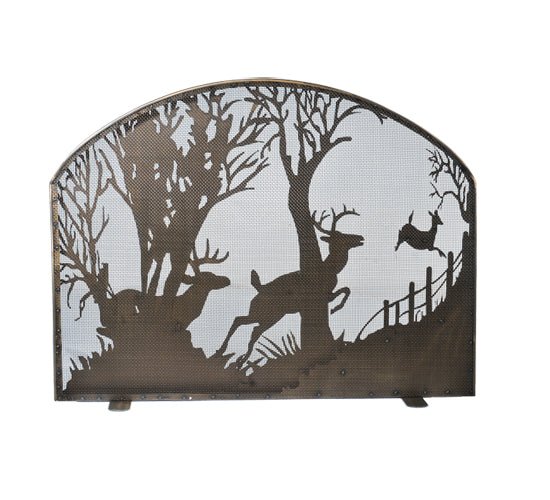 39.5"W X 30"H Deer on the Loose Arched Fireplace Screen - Ozark Cabin Décor, LLC