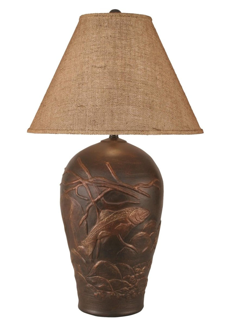 Bronze Trout Scene Table Lamp - Ozark Cabin Décor, LLC