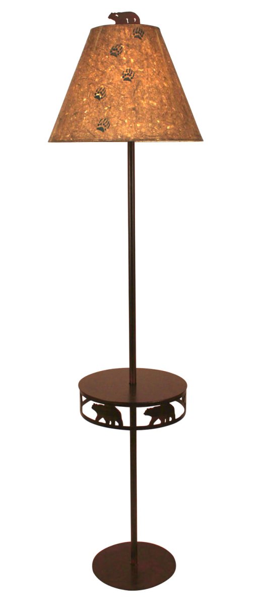 Burnt Sienna Iron Round Bear Band Drink Table Tray Lamp - Ozark Cabin Décor, LLC
