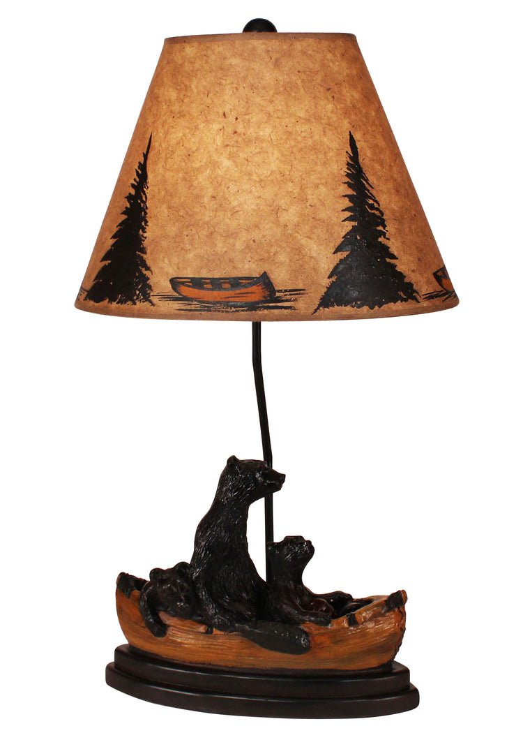 Kodiak/Honey Bear Family Canoe Table Lamp w/Shade - Ozark Cabin Décor, LLC