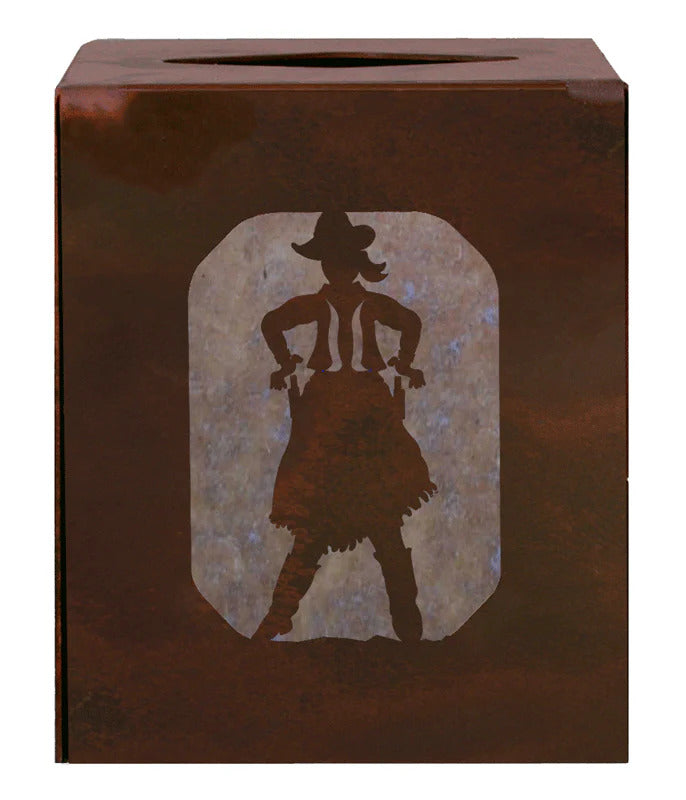 Cowgirl Square Metal Tissue Box Holder