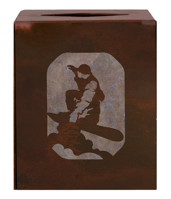 Snow Boarder Square Tissue Holder. Hand forged in the USA