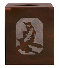 Snow Boarder Square Tissue Holder. Hand forged in the USA