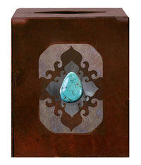 Burnished Stone With Turquoise Stone Square Tissue Box Cover