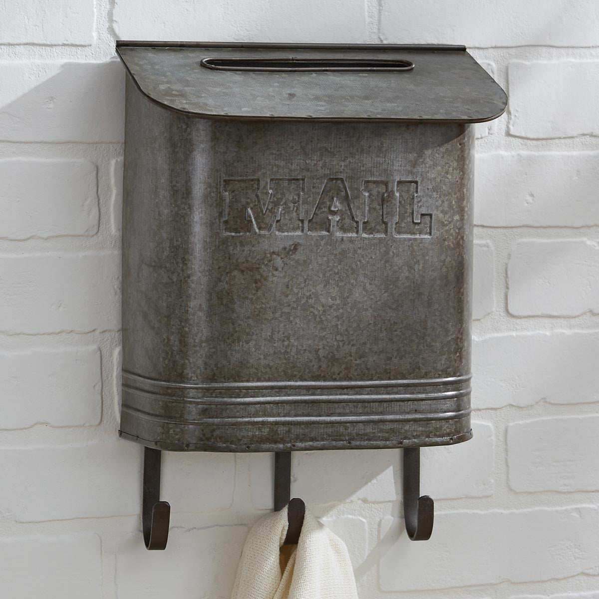 Galvanized Metal Mail Box w/Hooks - Ozark Cabin Décor, LLC