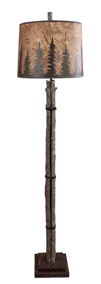 Twig and Leather Floor Lamp with Pine Tree Shade - Ozark Cabin Décor, LLC