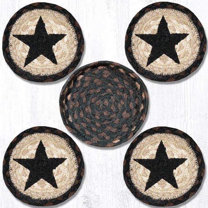 Black Stars Coaster Set w/Basket - Ozark Cabin Décor, LLC