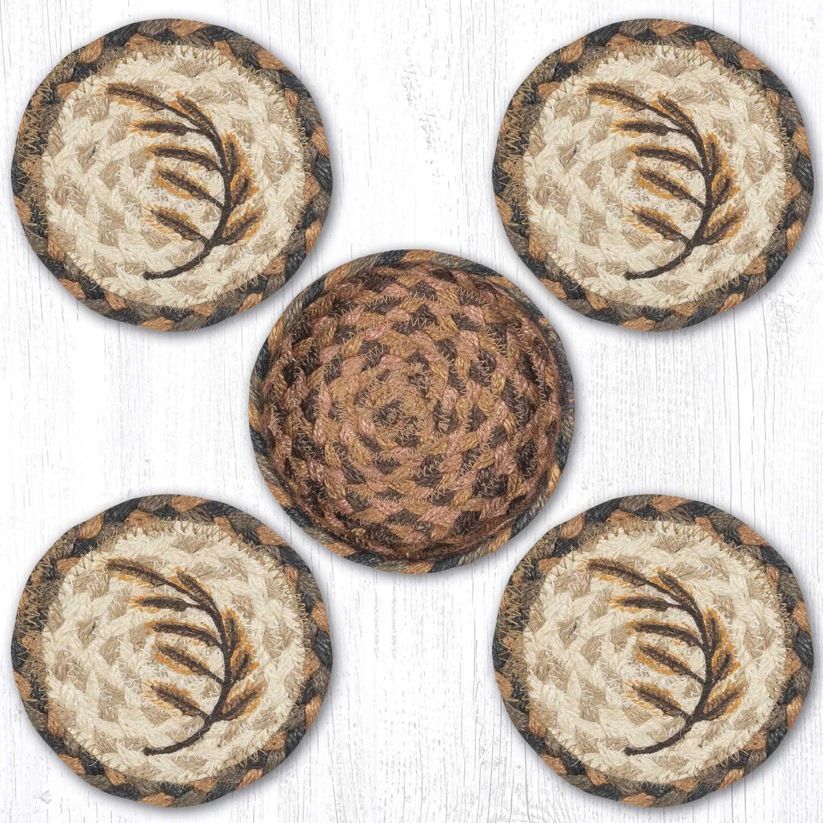 Golden Wheat 5" Round Braided Natural Jute Coaster Set 